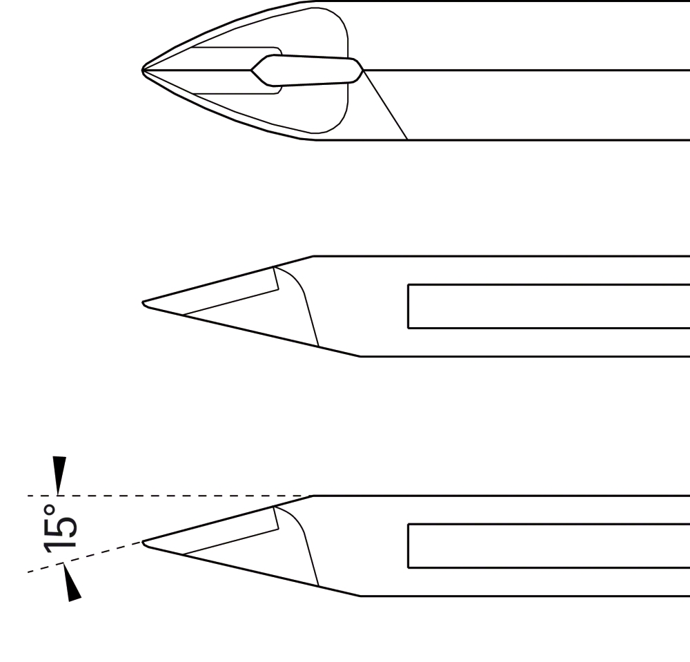 Dessin constructeur des mors de la pince coupe-ligature Aesculap DP511R avec décalage de pointe de 15 degrés