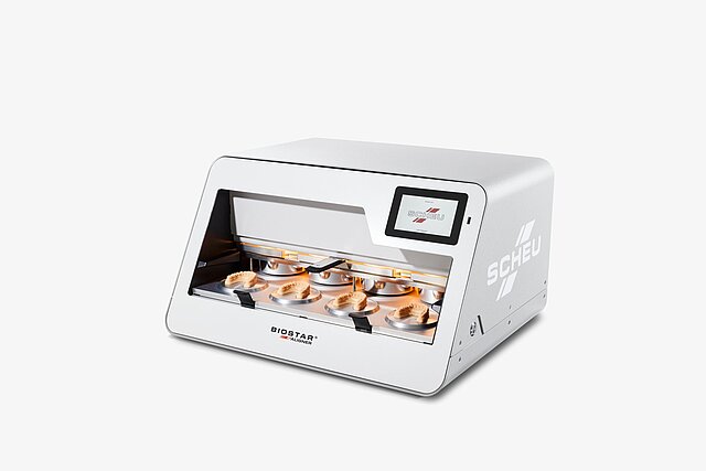 Vue officielle SCHEU du BIOSTAR 4-Aligner montrant les quatre chambres de thermoformage
